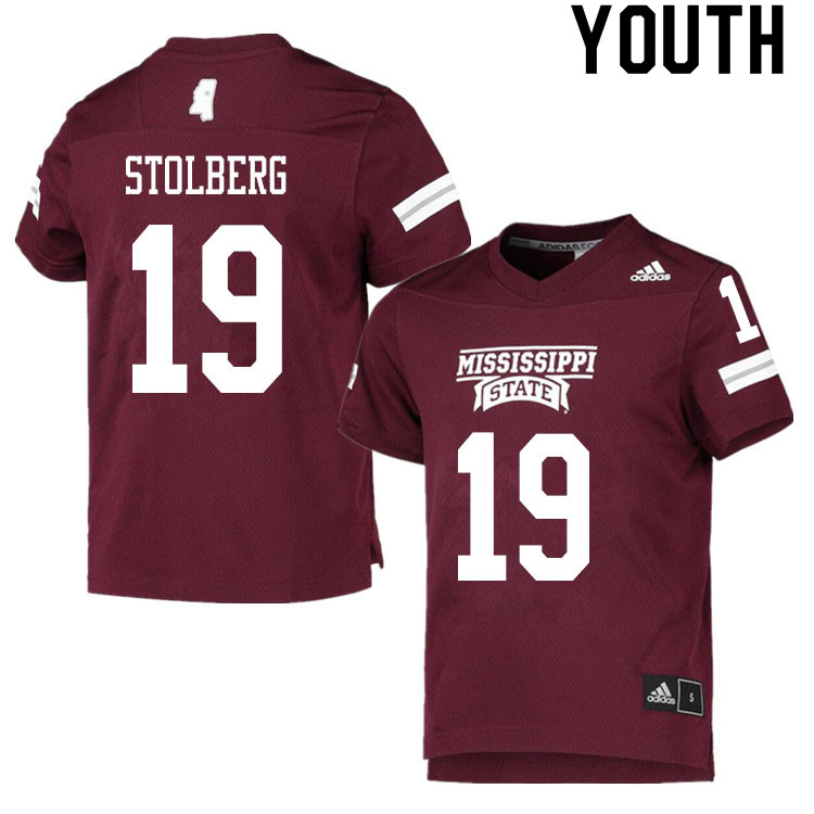 Youth #19 Justin Stolberg Mississippi State Bulldogs College Football Jerseys Sale-Maroon
